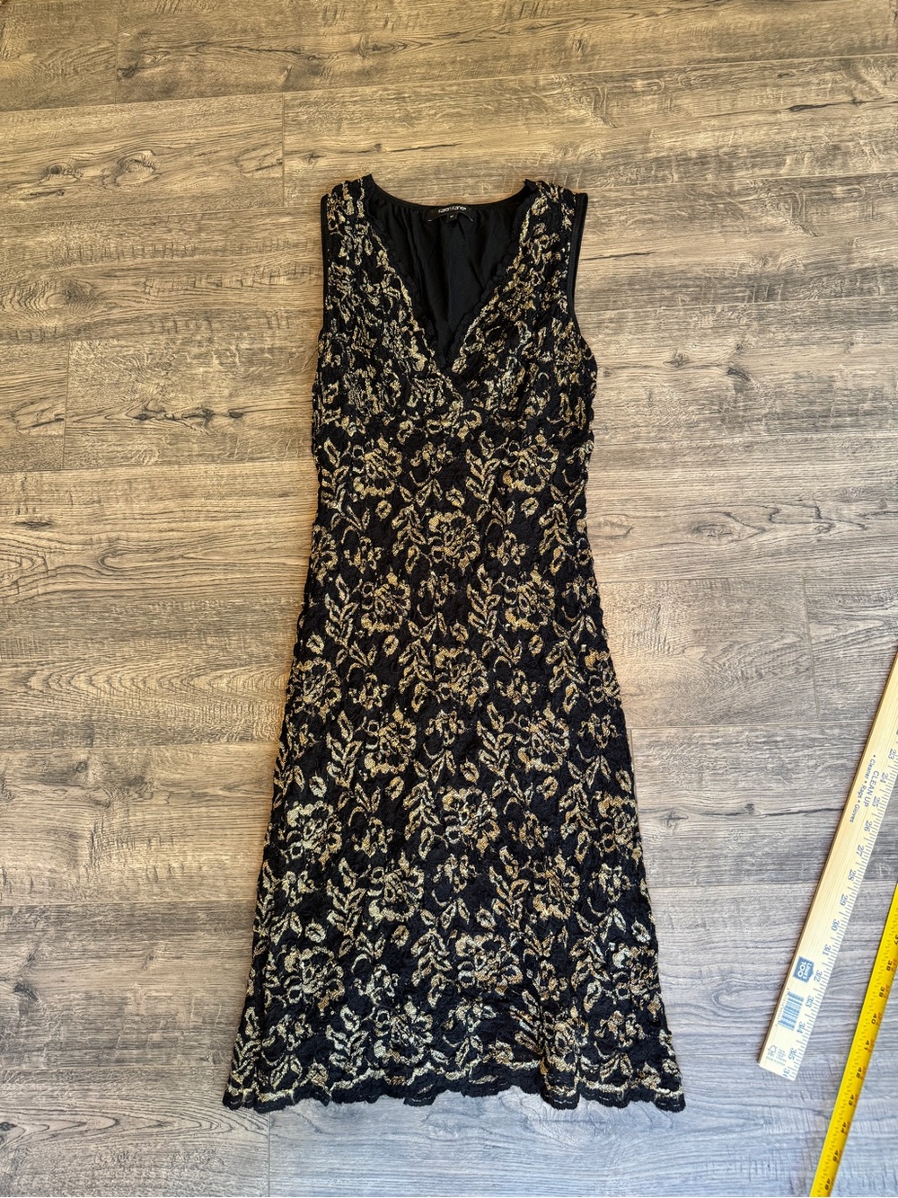 Karen Kane Black Dress with Gold Lace Overlay
